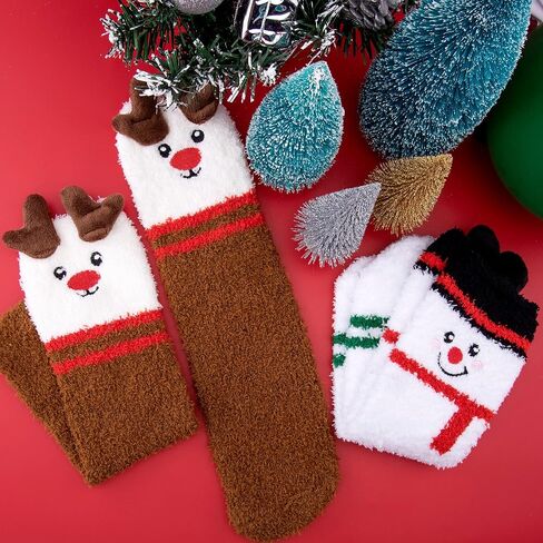 Duufin Christmas Socks Santa Elk Snowflake Christmas Fluffy Socks Warm Fuzzy Winter Socks for Women and Girls in Saudi Arabia