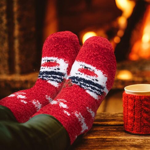 Duufin Christmas Socks Santa Elk Snowflake Christmas Fluffy Socks Warm Fuzzy Winter Socks for Women and Girls in Saudi Arabia