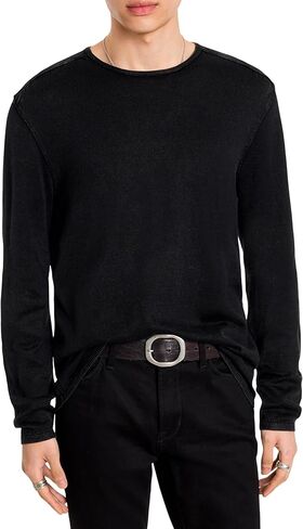 John Varvatos Star USA Men's Long Sleeve Crew Neck in Acid WASH, deep Blue, Small in Saudi Arabia