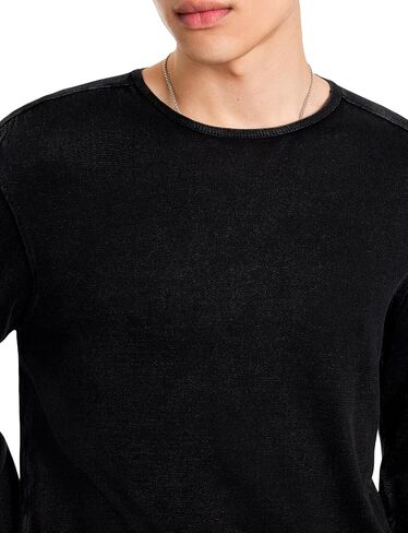 John Varvatos Star USA Men's Long Sleeve Crew Neck in Acid WASH, deep Blue, Small in Saudi Arabia