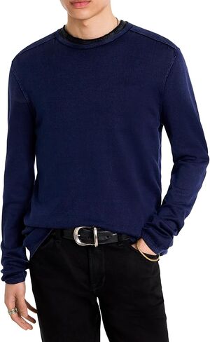 John Varvatos Star USA Men's Long Sleeve Crew Neck in Acid WASH, deep Blue, Small in Kuwait