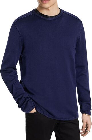 John Varvatos Star USA Men's Long Sleeve Crew Neck in Acid WASH, deep Blue, Small in Kuwait