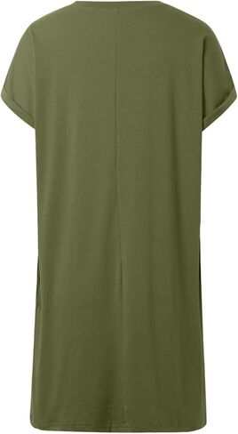 Women's Summer Casual Short Sleeve T Shirt Dress Solid Color Round Neck Loose with Pockets Dresses Tunic Women in Saudi Arabia