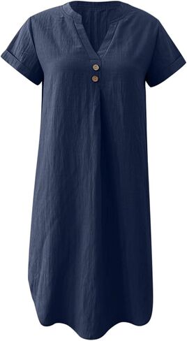Women Fashion Solid Casual V Neck Versatile Loose Short Sleeve Long Dress Season Dress in Saudi Arabia