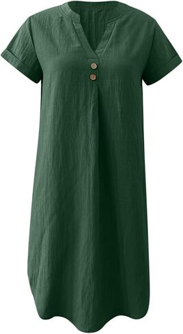Women Fashion Solid Casual V Neck Versatile Loose Short Sleeve Long Dress Season Dress in Saudi Arabia