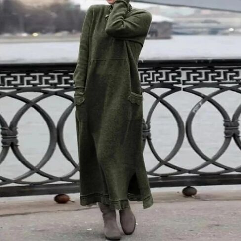 Fashion Women Round Neck Long Sleeve Pullover Lace Loose Large Dress Loose Maxi Dress with Pockets in Saudi Arabia