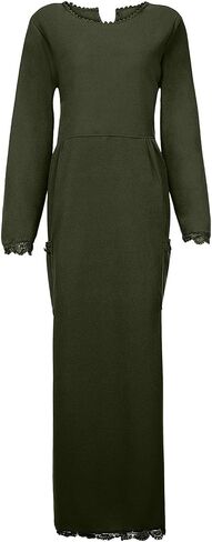 Fashion Women Round Neck Long Sleeve Pullover Lace Loose Large Dress Loose Maxi Dress with Pockets in Saudi Arabia