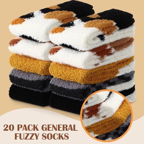 Chuarry 20 زوجًا من الجوارب النسائية الغامضة السائبة للشتاء اللطيفة، الجوارب الناعمة على شكل حيوان، الجوارب الدافئة للنساء، جوارب النوم الغامضة، هدية لحفلات عيد الميلاد، 20 نمطًا in Kuwait