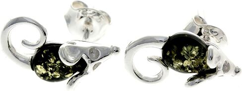 مجوهرات SilverAmber - عنبر البلطيق الطبيعي الأصلي وأقراط من الفضة الإسترليني عيار 925 على شكل فأر صغير GL188 in Kuwait