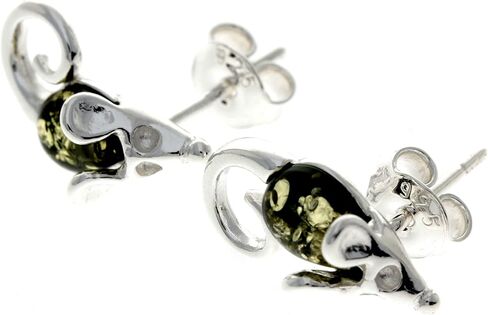 مجوهرات SilverAmber - عنبر البلطيق الطبيعي الأصلي وأقراط من الفضة الإسترليني عيار 925 على شكل فأر صغير GL188 in Kuwait