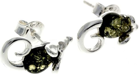 مجوهرات SilverAmber - عنبر البلطيق الطبيعي الأصلي وأقراط من الفضة الإسترليني عيار 925 على شكل فأر صغير GL188 in Kuwait