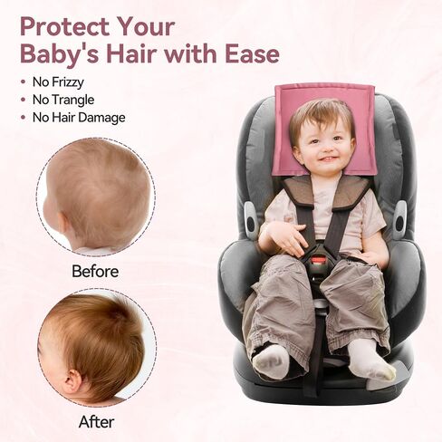 غطاء رأس Carek Carseat للطفل: غطاء رأس سيارة ساتين ساتين للطفل واقي مسند الرأس للبنات حماية الشعر النائمة 2pcs وردية اللون والأسود in Kuwait