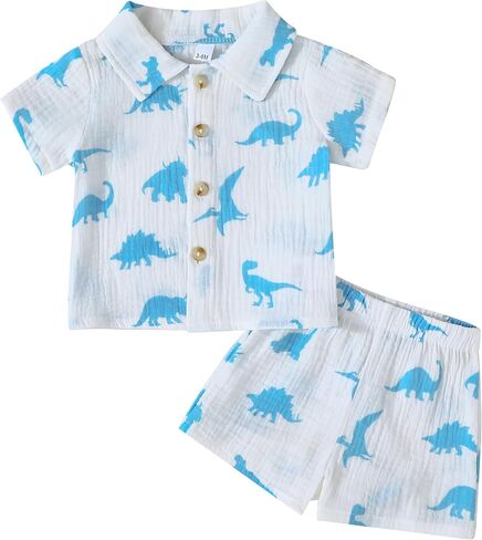 SUREPOCH Toddler Baby Boy Summer Clothes Fun Short-Sleeve Shirt & Elastic Waist Shorts Set For Baby Boy Outfits in Saudi Arabia