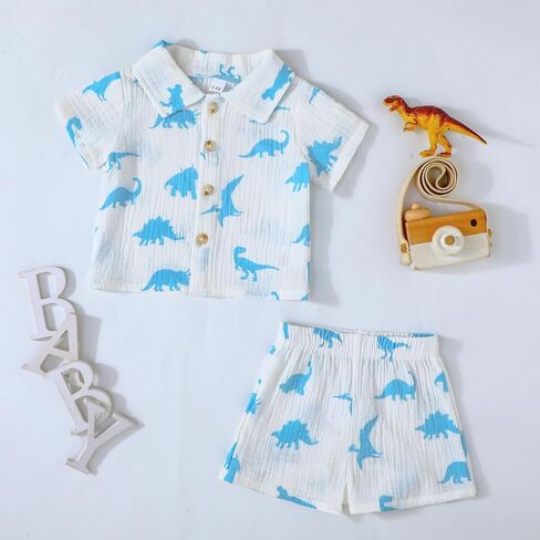 SUREPOCH Toddler Baby Boy Summer Clothes Fun Short-Sleeve Shirt & Elastic Waist Shorts Set For Baby Boy Outfits in Saudi Arabia