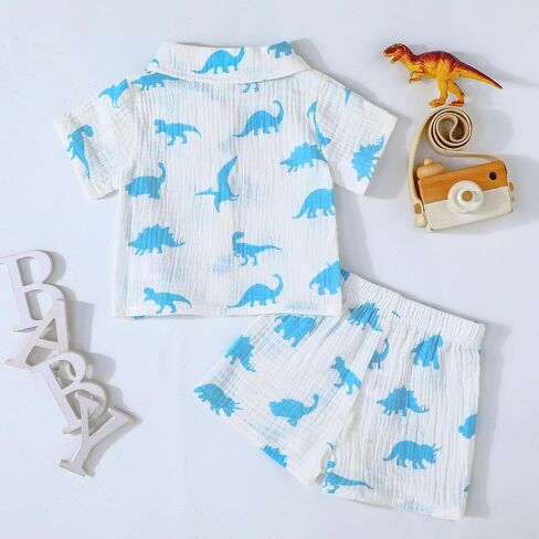 SUREPOCH Toddler Baby Boy Summer Clothes Fun Short-Sleeve Shirt & Elastic Waist Shorts Set For Baby Boy Outfits in Saudi Arabia