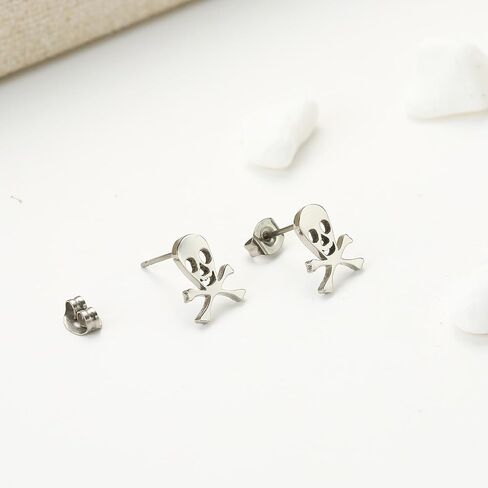 TGNEL Small Pure Titanium Earrings Gothic Skull Earrings Cool Party Halloween Stud Earrings Hypoallergenic for Men Women Silver in Saudi Arabia