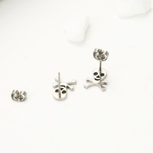 TGNEL Small Pure Titanium Earrings Gothic Skull Earrings Cool Party Halloween Stud Earrings Hypoallergenic for Men Women Silver in Saudi Arabia