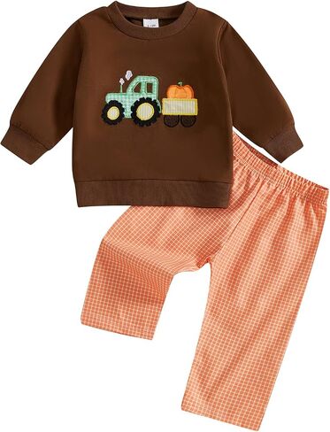 Toddler Baby Boys Halloween Outfits 2pcs Infant Fall Clothes Long Sleeve Pumpkin Sweatshirt and Pants Sets in Saudi Arabia