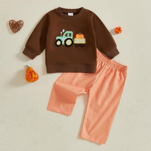 Toddler Baby Boys Halloween Outfits 2pcs Infant Fall Clothes Long Sleeve Pumpkin Sweatshirt and Pants Sets in Saudi Arabia