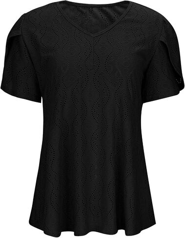 نساء بلوزات تنفخ نفخة قصيرة الأكمام قمم أنيقة V ربطة عنق القميص الأمامي peplum العيينة الدانتيل المطرزة Tee in Kuwait