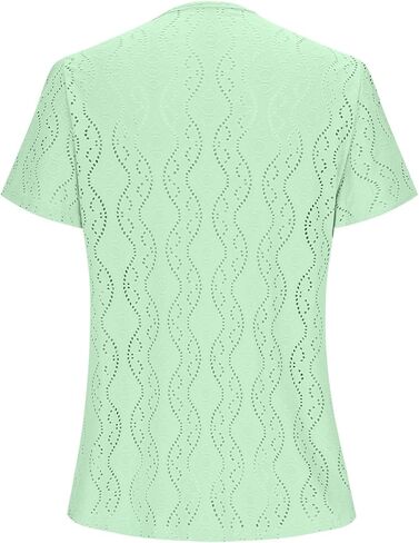 Women Dressy Blouses Puff Short Sleeve Tops Elegant V Neck Tie Front Shirt Peplum Eyelet Lace Embroidered Tee in Saudi Arabia