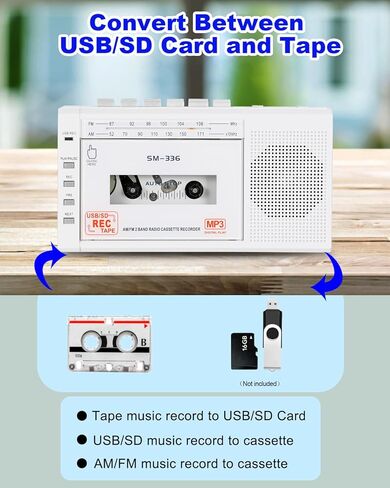 FIOLEES Portable Cassette Player Boombox AM FM, Cassette Tape Player Recorder with Loud Speaker and Earphone Jack, 4 C Batteries Operated or AC Powered, Build-in Microphone for Gift, Home in Kuwait