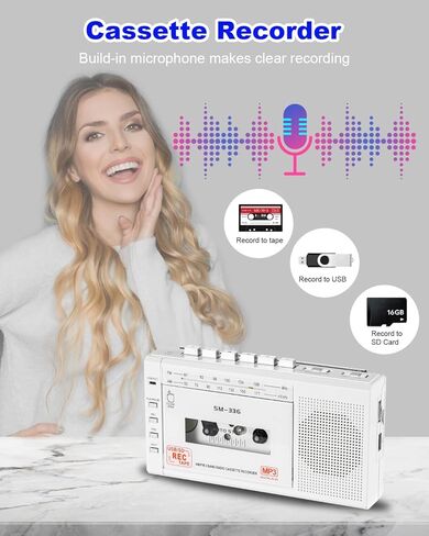 FIOLEES Portable Cassette Player Boombox AM FM, Cassette Tape Player Recorder with Loud Speaker and Earphone Jack, 4 C Batteries Operated or AC Powered, Build-in Microphone for Gift, Home in Kuwait