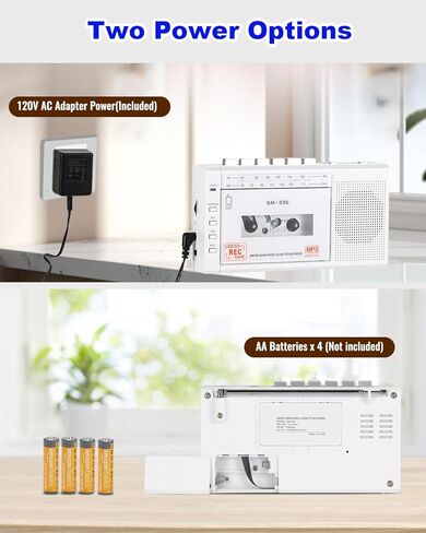 FIOLEES Portable Cassette Player Boombox AM FM, Cassette Tape Player Recorder with Loud Speaker and Earphone Jack, 4 C Batteries Operated or AC Powered, Build-in Microphone for Gift, Home in Kuwait