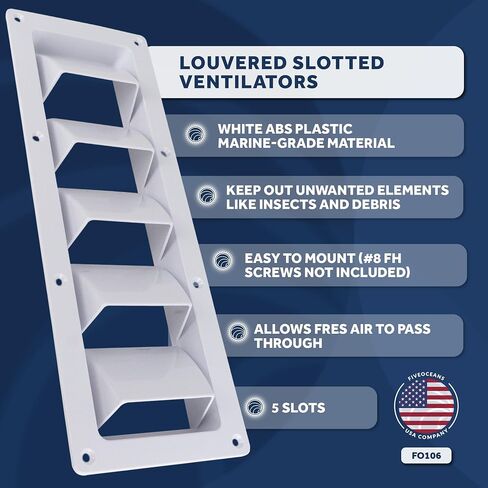 Five Oceans 5-Slotted Louvered Ventilators, 13-1/4-Inch x 4-3/4-Inch, White ABS Plastic, 2 Pack - FO106-M2 in Saudi Arabia