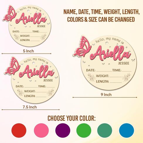 Double Sided - Personalized Wooden Custom Baby Name Announcement, Birth Announcement and Footprint Sign for Hospital, Baby Room Decor, Nursery Sign, Welcome Sign (Printed in USA - Ships Next Day) in Saudi Arabia