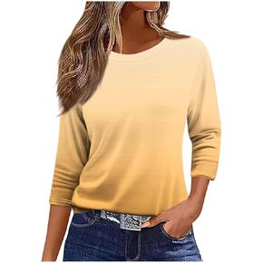 Womens Summer Tops 3/4 Sleeves T Shirts Loose Fitting Floral Printed Blouses Dressy Casual Boho Clothes Trendy