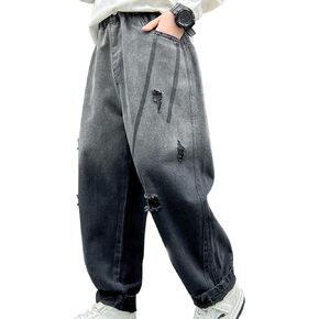 Baby Boys and Toddler Jeans Solid Color Y2k Jeans Vacation Beach Stretchy Pants Summer Loose Denim Pant with Pockets