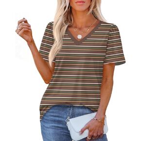 Women's Summer Shirts Tops Short Dolman Sleeve Shirts 2025 Fashion V Neck Outfits Clothes Business Casual, S-2XL
