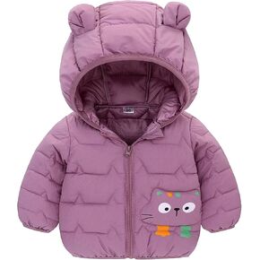 Baby Toddler Boy Girl Light Puffer Jackets Long Sleeve Bear Ears Hooded Warm Winter Coats Lightweight Padded