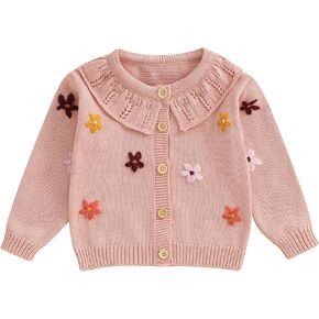 Toddler Baby Girl Cardigan Floral Embroidered Button Down Knit Sweater Coat Outwear Cute Fall Winter Clothes
