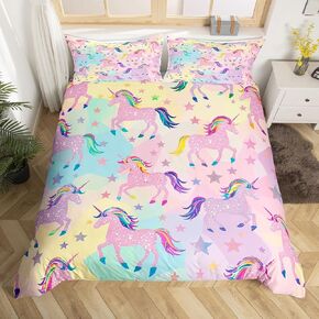 Dreamy Unicorn Duvet Cover Set Toddler Size Colorful Wing Feathers Comforter Cover Watercolor Butterfly Bedding Set 2pcs for Kids Rainbow Starry Sky Bedspread Cover,Comforter Not Included