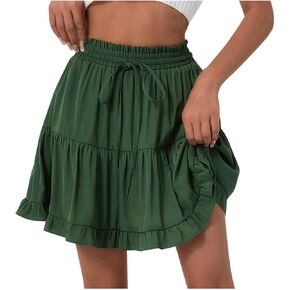 Women's Summer High Waist A Line Mini Skirts Ruffle Layered Flowy Skater Skirt Casual Drawstring Short Skirts