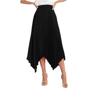 Womens Satin Midi Skirt Elegant Flowy Ruffle High Waist Silk Summer Casual Dressy Irregular Hem High Low Skirts