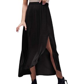 Womens Maxi A-line Long Summer Skirt Dressy Side Slit Elastic High Waist Flowy Skirt Beach Vacation Outfits Clothes