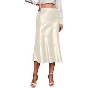 Women's Silk Satin Midi Skirt High Waisted Wrap Bodycon Long Pencil Skirts Dressy Elegant Skirt Party Clubwear