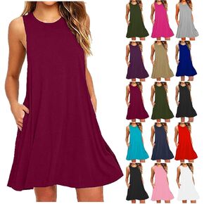Summer Dresses for Women 2025 Beach Casual Sleeveless Flowy Tank Dresses Vacation Tshirt Sundress with Pockets