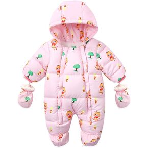 Baby Jumpsuit Coat Warm Baby Zipper Down Jumpsuits with Gloves Winter Snowsuit Coat with Hood Romper Puffer Jacket