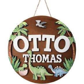 Personalized Baby Name Signs for Nursery, Dinosaur Sign for Baby Door Decor, Newborn Gifts for Boy, Boys Nursery Wall Bedroom Decorations, Mother's Day Gifts for New Mom Dad Gift