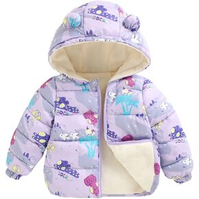 Toddler Baby Boys Girls Winter Down Coats Printed Warm Lined Padded Jacket Bear Hooded Infant Cute Outerwear