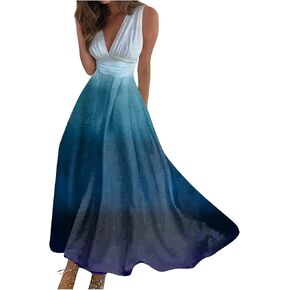 Maxi Dress for Women, Women's High Waisted Butterfly Printed Summer Dress Sleeveless V-Neck Sexy Cocktail Dresses