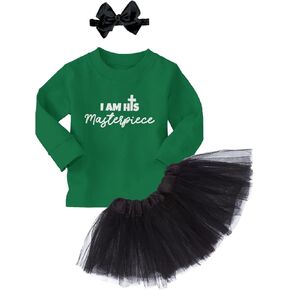 Tcombo I Am His Masterpiece - God Jesus Baby Bodysuit + Tutu Skirt + Bow Headband Set