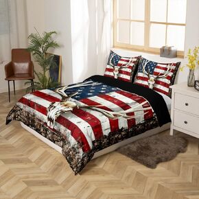 jejeloiu Independence Day Duvet Cover Toddler Size Patriotic Themed Bedding Set for Kids Boys Girls Decor 4th of July Comforter Cover Breathable Soft Lightweight Microfiber Bedroom Decor Brown Red