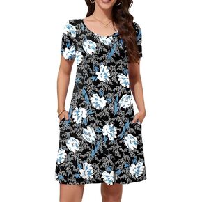 WEACZZY Summer Dresses for Women 2025 V-Neck Casual T Shirt Dress Loose Short Sleeve Flowy Dresses with Pockets
