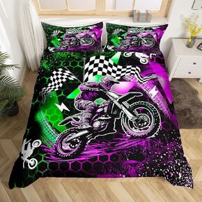jejeloiu Dirt Bike Duvet Cover for Kids Boys Girls,Toddler,Cool Motocross Bedding Set,Extreme Sports Comforter Cover,Racing Themed Bedspread Cover,Motorbike Bedroom Decor,No Comforter