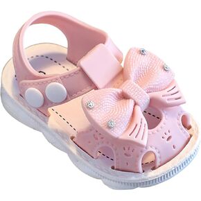 BILIKEYU Toddler Little Girls Bow Flat Sandals Breathable Cloesd Toe Summer Shoes Non-slip Baby First Walking Shoes